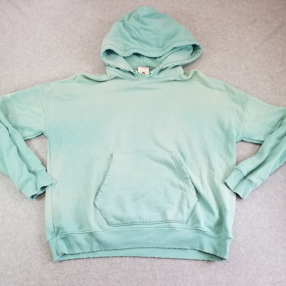 Mooji Mooji Hoodie Mens Medium Mint Green Distressed Frayed Pastel Sage Pullover